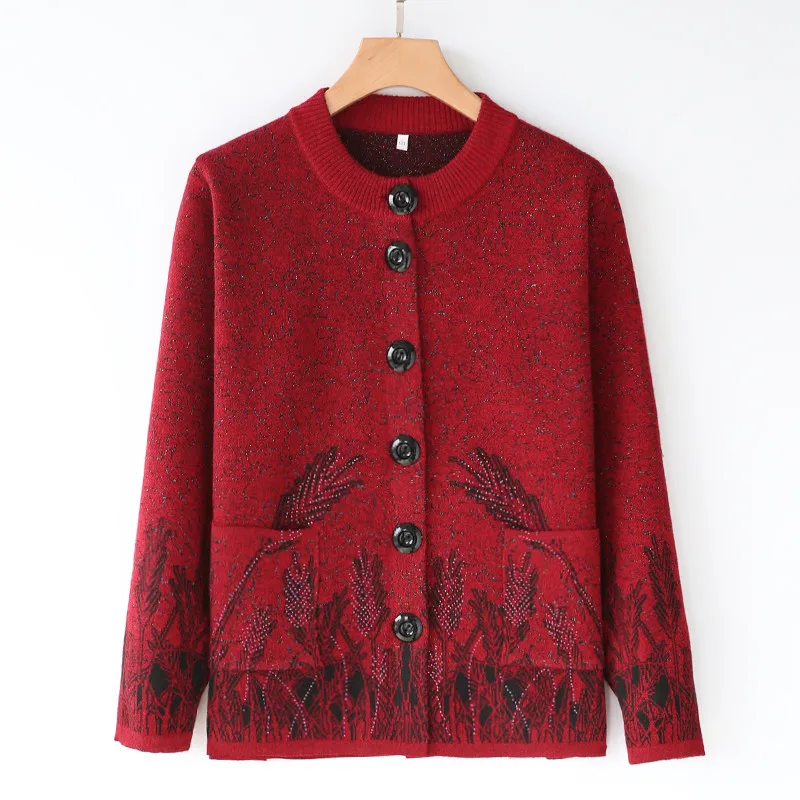 Женский свитер среднего возраста кардиган вязаный жакет короткий длинный рукав