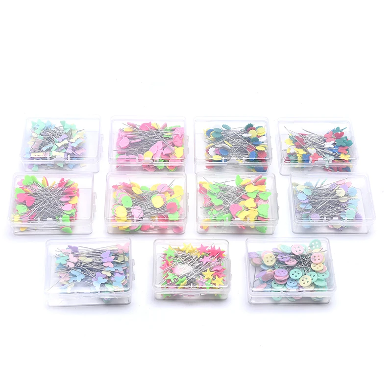 

100Pcs/BOXES Mixed Colors Sewing Patchwork Pins Flower Head Pins Sewing Tool Needle Arts Fixed needle