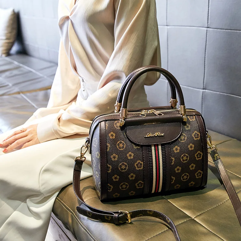 

PVC Women Bostons 2021 New Fashion Classical Floral Prints One Shoulder Bags Ladies Designer Purses and Handbags Sac Luxe Cc