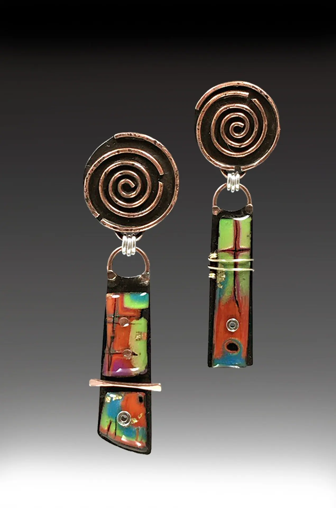 

Creative Spiral Colored Glass Earrings Bohemian Bronze Polymer Personality Earrings European and American Retro Women's Jewelry