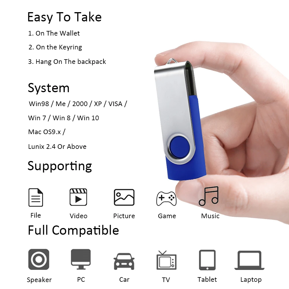 USB флеш-накопитель 100 шт./партия 64 ГБ 512 МБ 1 2 4 8 16 флешки Usb-накопитель 32 карта памяти