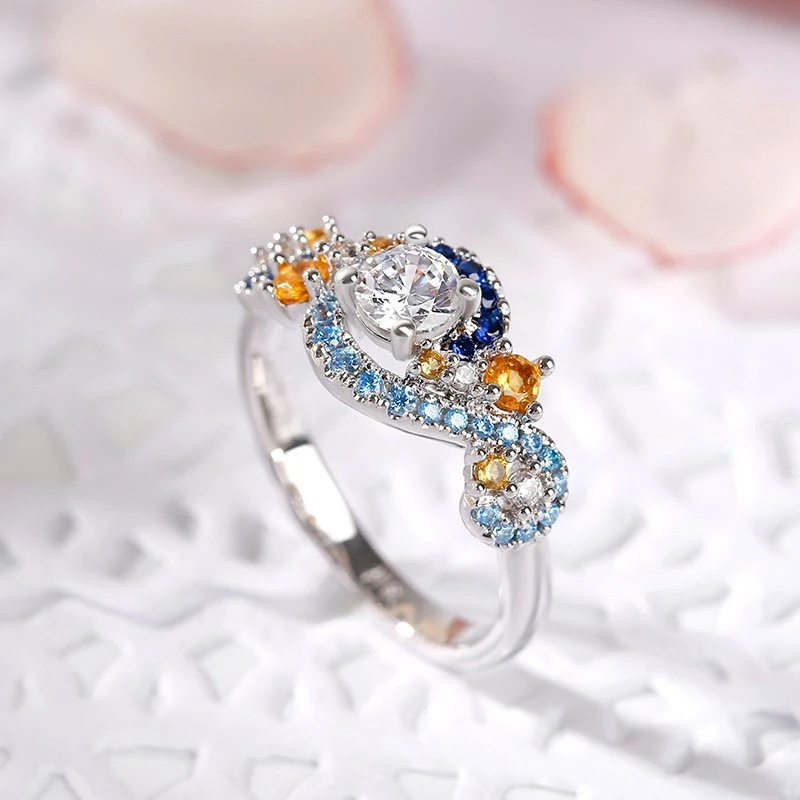 

Exquisite Colorful Cubic Zirconia Rings For Women Party Jewelry Fashion Wedding Engagement Silver Color Intersect Rings anillo