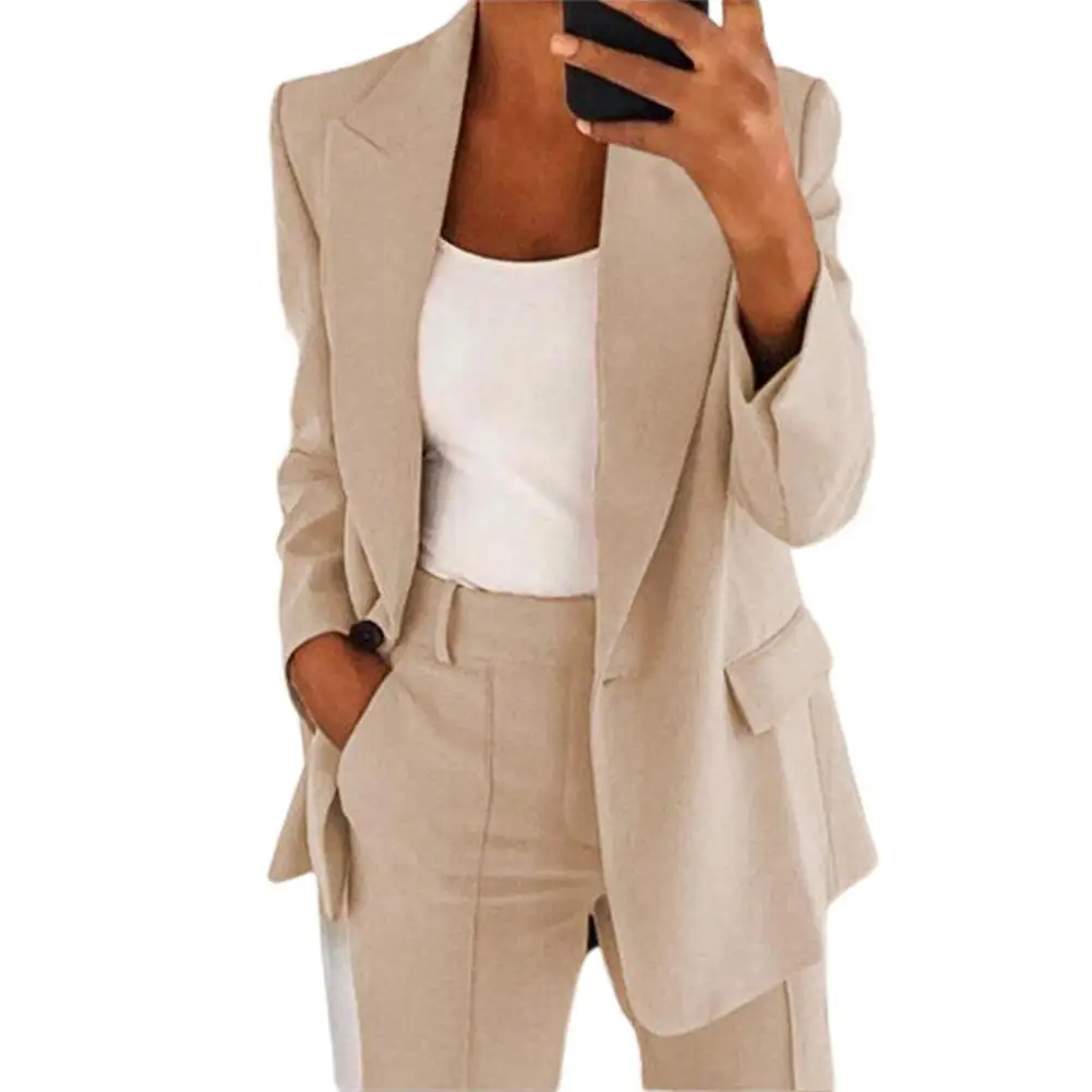 

Suit Jacket Solid Color Turndown Collar Women Long Sleeve Buttons Blazer for Dating