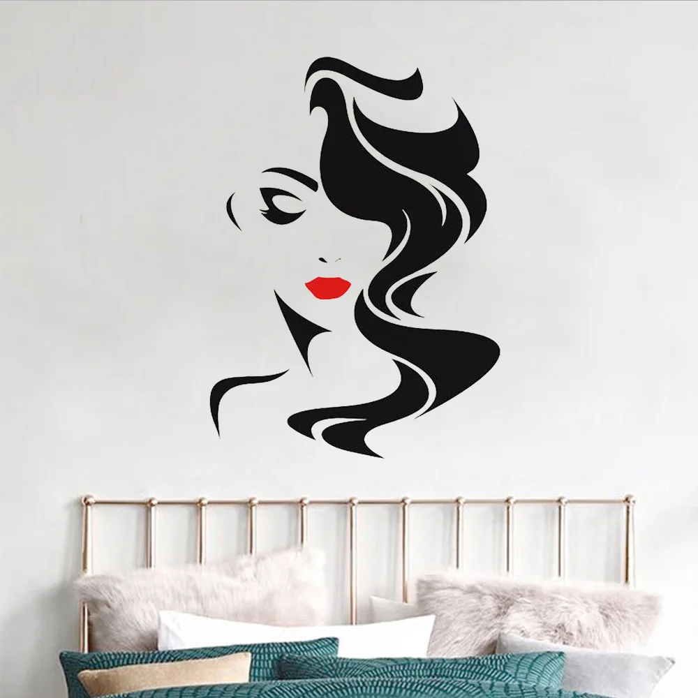 

Wall stickers with long hair and red lips