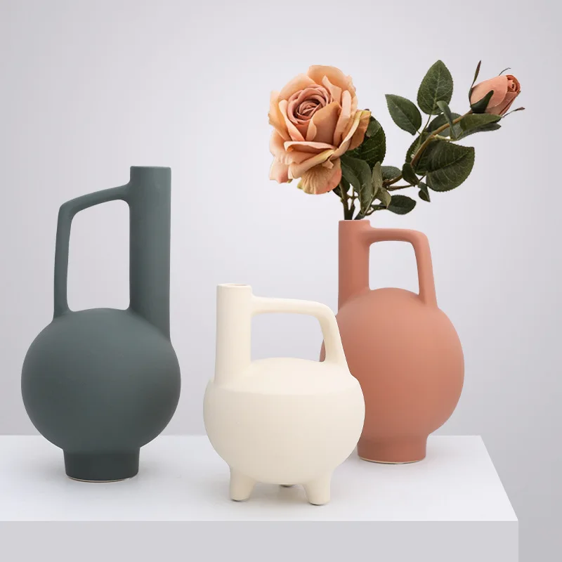 

Nordic Morandi Vase Minimalist Kettle Shaped Frosted Ceramics Flower Arrangement Art Dried Flower Home Decoration Desktop Vase