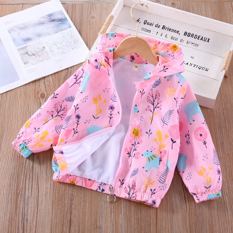 

2022 Autumn New Girls Fashion Jacket Cartoon Animal Forest Pink Girl Coat Windbreaker Hoodie Children's Clothing Boutique