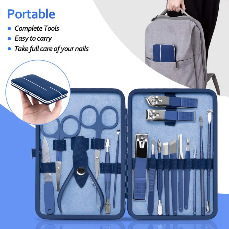 

Manicure Set, Pedicure Kit, Nail Clippers, Professional Grooming Kit, Nail Tools 18 in 1 with Luxurious Travel Case