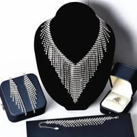 dubai jewelry set ladies luxury wedding prom accessories rhinestone necklaceearringsringsbracelets gold and silver gifts