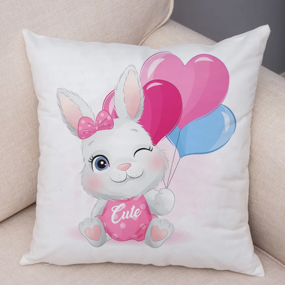 

Lovely Cartoon Rabbit Pillow Case for Children Room Sofa Home Decor Cute Animal Print Cushion Cover Soft Plush Pillowcase 40X60