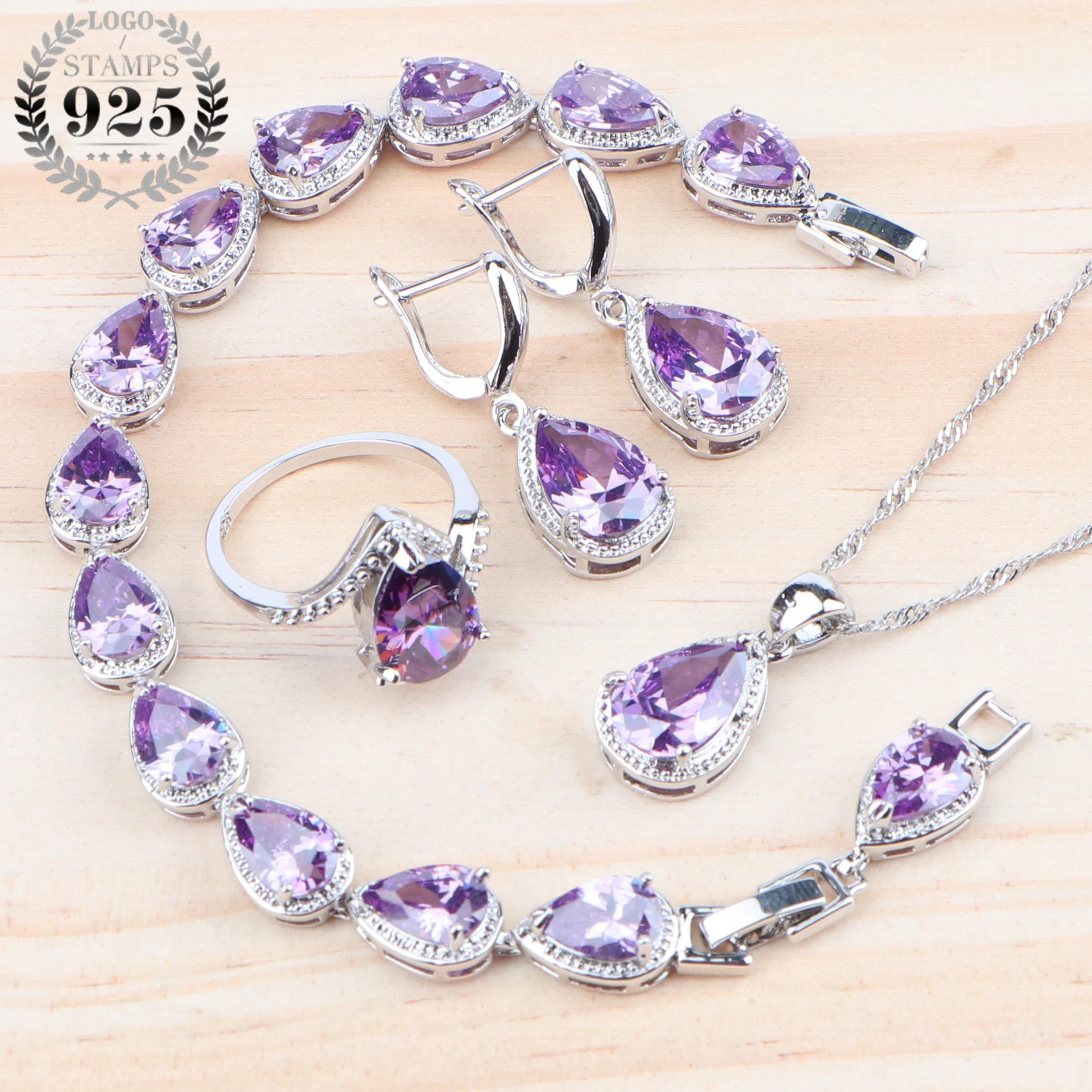 Женский комплект свадебных украшений из серебра 925 пробы с фианитом свадебные