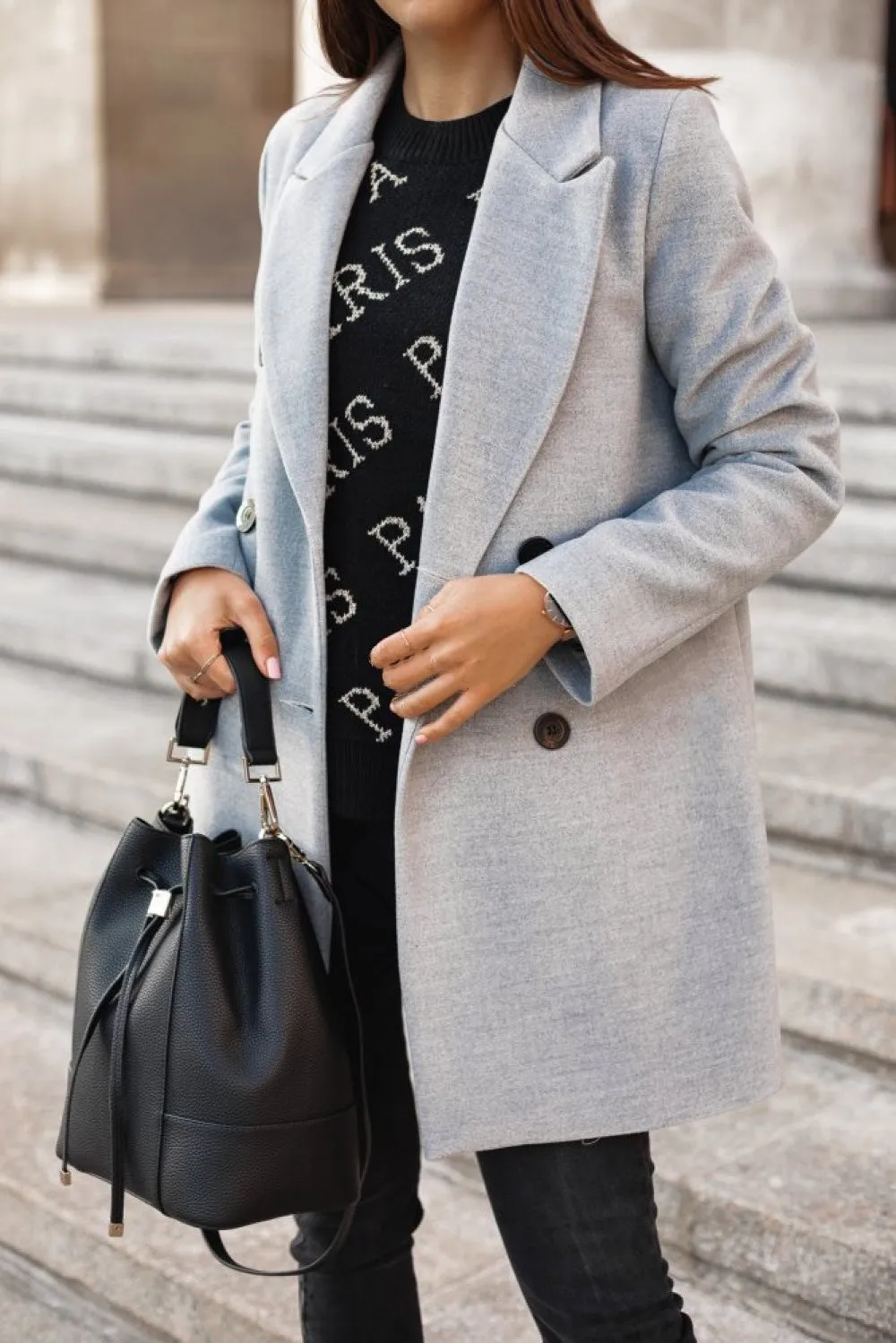 Новый сплошной цвет с длинным рукавом оба ряда пуговиц костюм свинца шерстяное