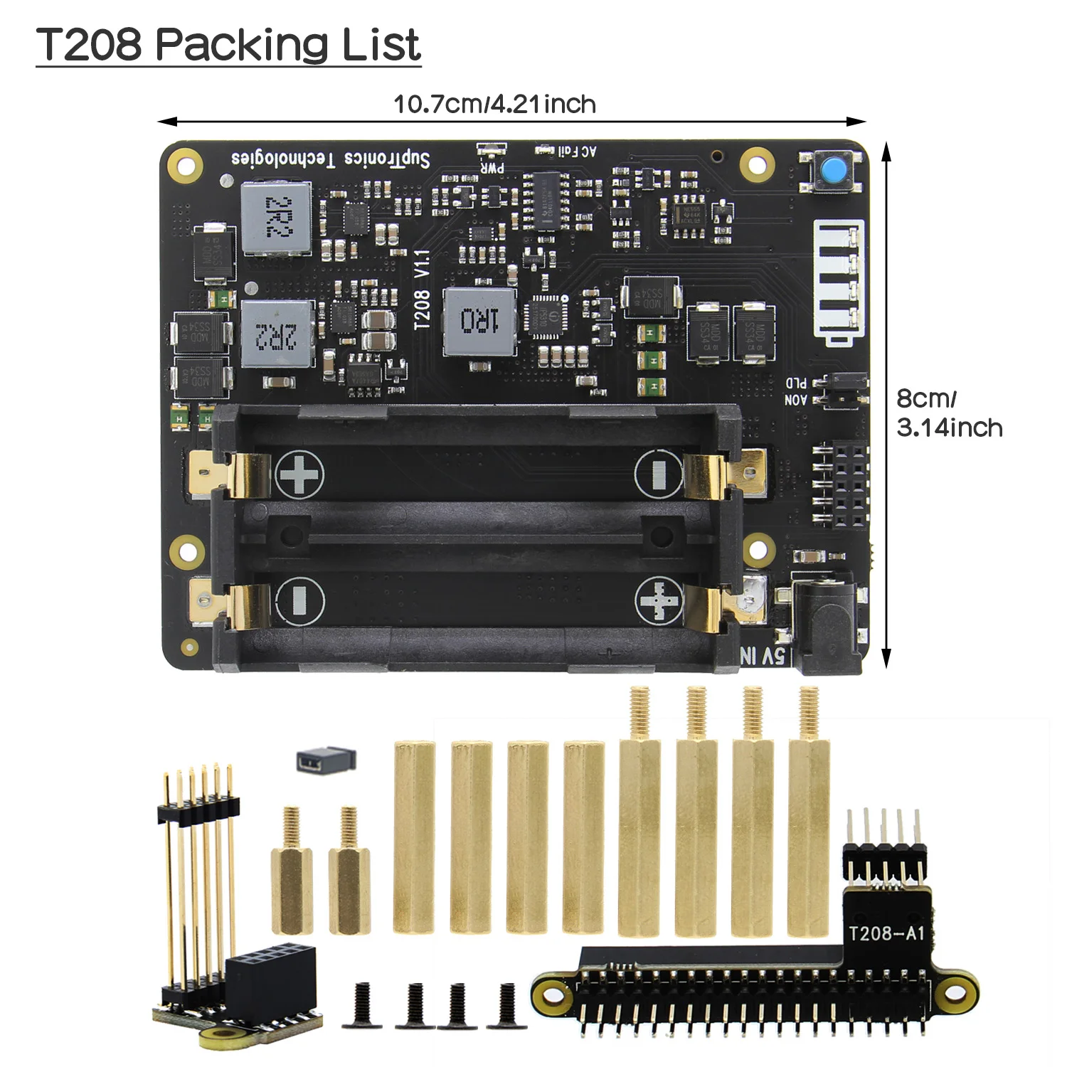 

18650 UPS ( Max 5.1V 8A Output ) & Power management Expansion Board(AC Power Loss Detection), T208 Shield for NVIDIA Jetson Nano