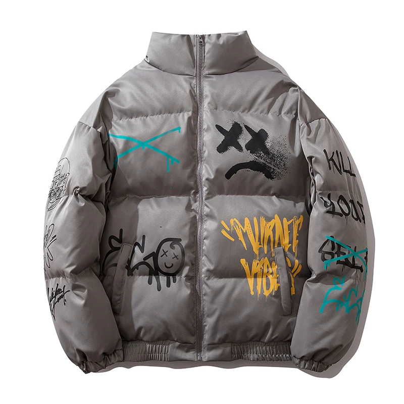 Парка мужская зимняя с воротником-стойкой и принтом в виде граффити | Мужская