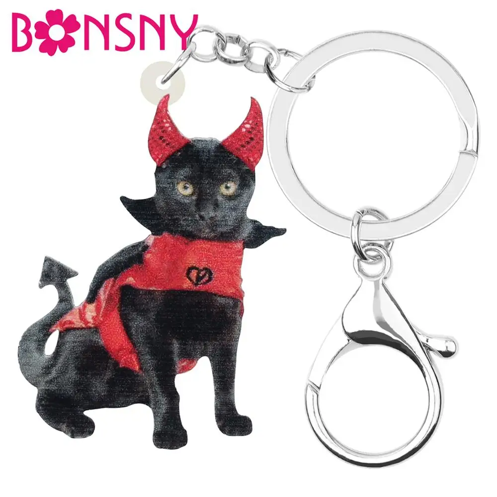 

Bonsny Acrylic Cute Black Cat Keychains Long Kitten Animal Keyring Jewelry For Women Kids Teen Novelty Birthday Gift Bag Charms