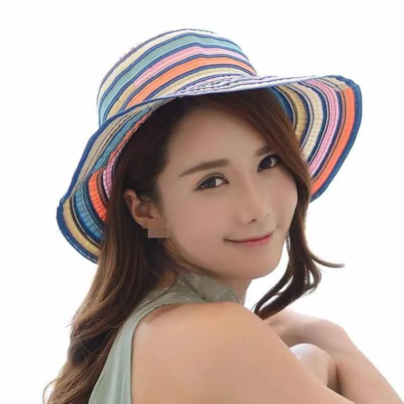 

New Style Summer Hats For Women Fisherman Cap Foldable Fashion Visor Hat Breathable Sun Cap Striped Straw Hat Casual Bucket Hat