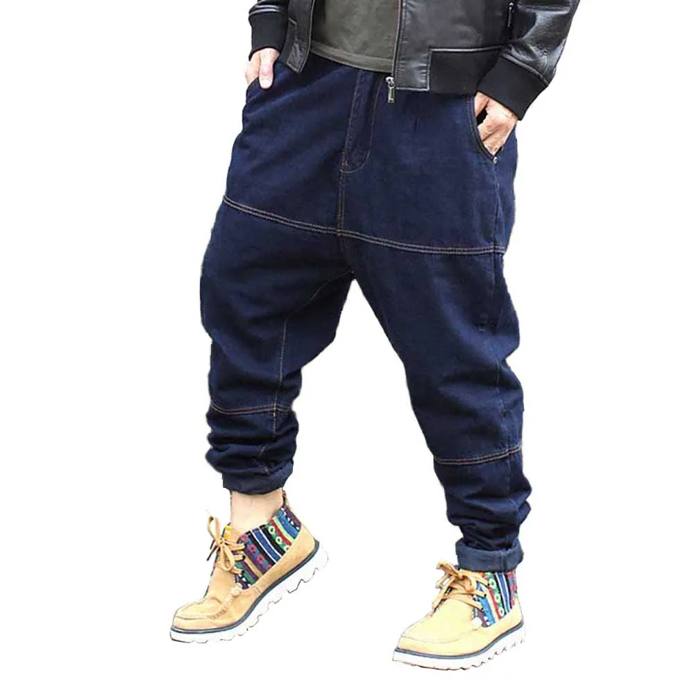 Hip Hop Harem Jeans Denim Pants Mens Fashions Jeans Brand Loose Baggy Streetwear Black Blue Trousers Men Clothes Plus Size 30-46