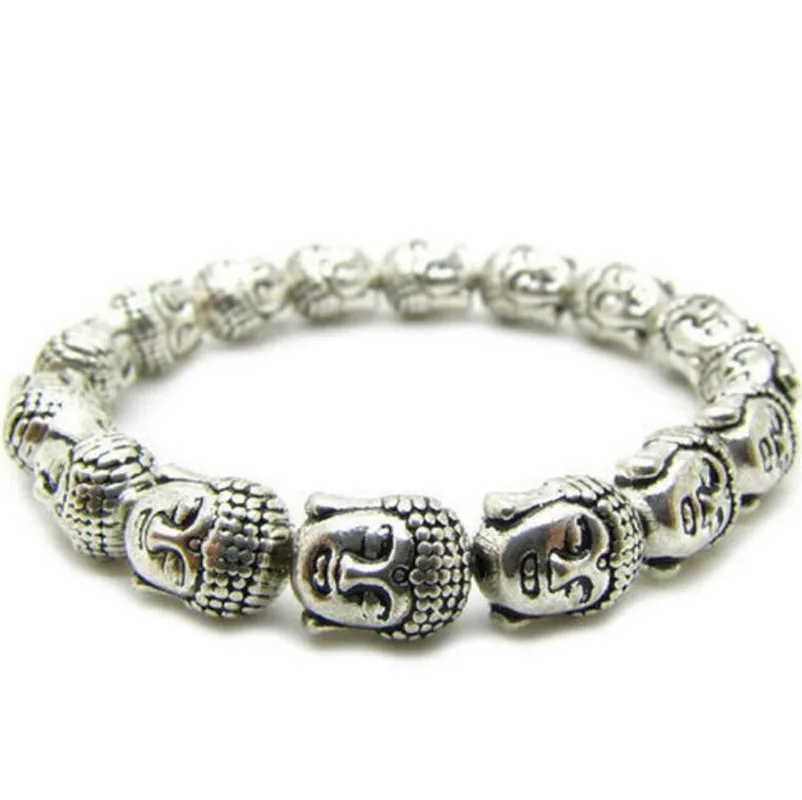 Медная Статуя редкие китайские серебряные Резные панк браслет бусины голова