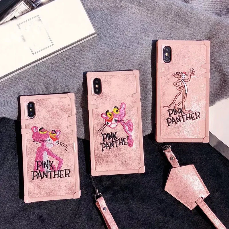 

Luxury Cute Cartoon Embroidery Pink Panther Square Silicone Phone Case for Xiaomi Mi 9 10 10T 10T Pro 10T Lite 11 Poco X3 NFC M3