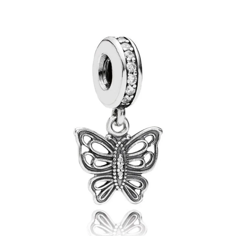 Authentic 925 Sterling Silver Bead Openwork Butterfly Pendant Charm Fit Fashion Women Pandora Bracelet Bangle Gift DIY Jewelry | Украшения