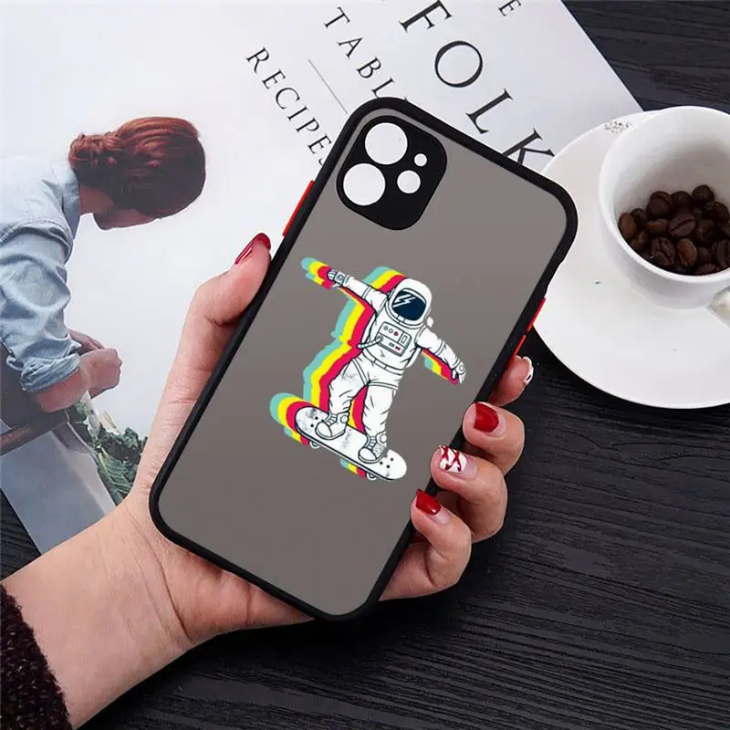 

Phone Case For iPhone 12 11 Mini Pro XR XS Max 7 8 Plus X Skateboard cartoon girl Matte transparent cover