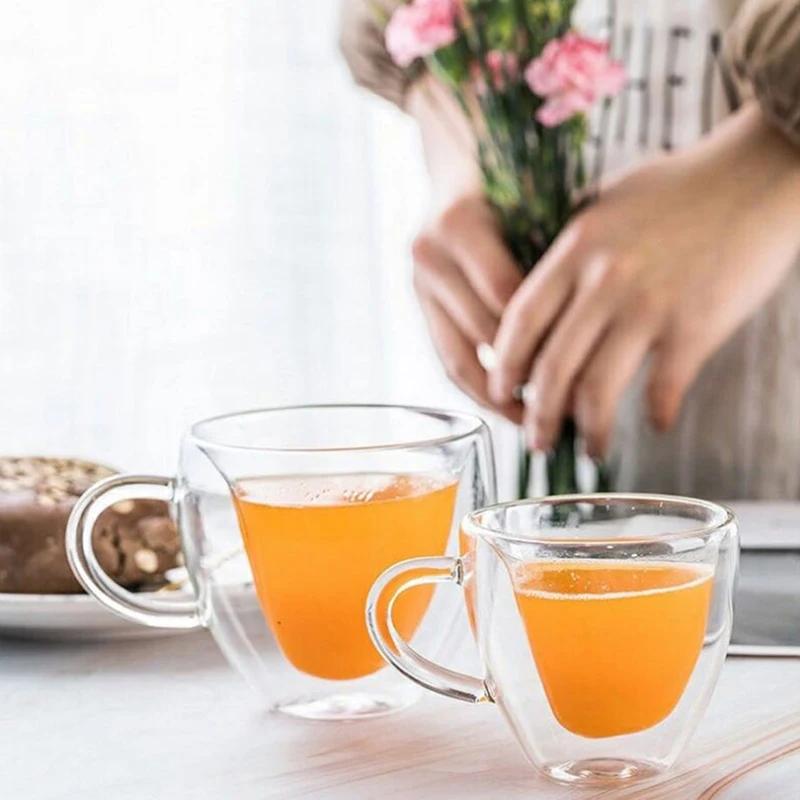 Креативная прозрачная стеклянная кружка с двойными стенками в форме сердца