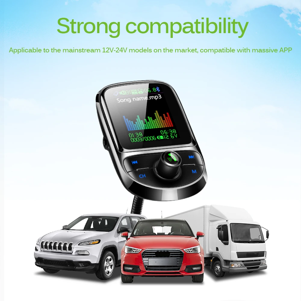 

Handsfree Wireless Noise Reduction LCD Car MP3 Player FM Modulator FM Transmitter USB Charger Bluetooth Kit Car Accessories