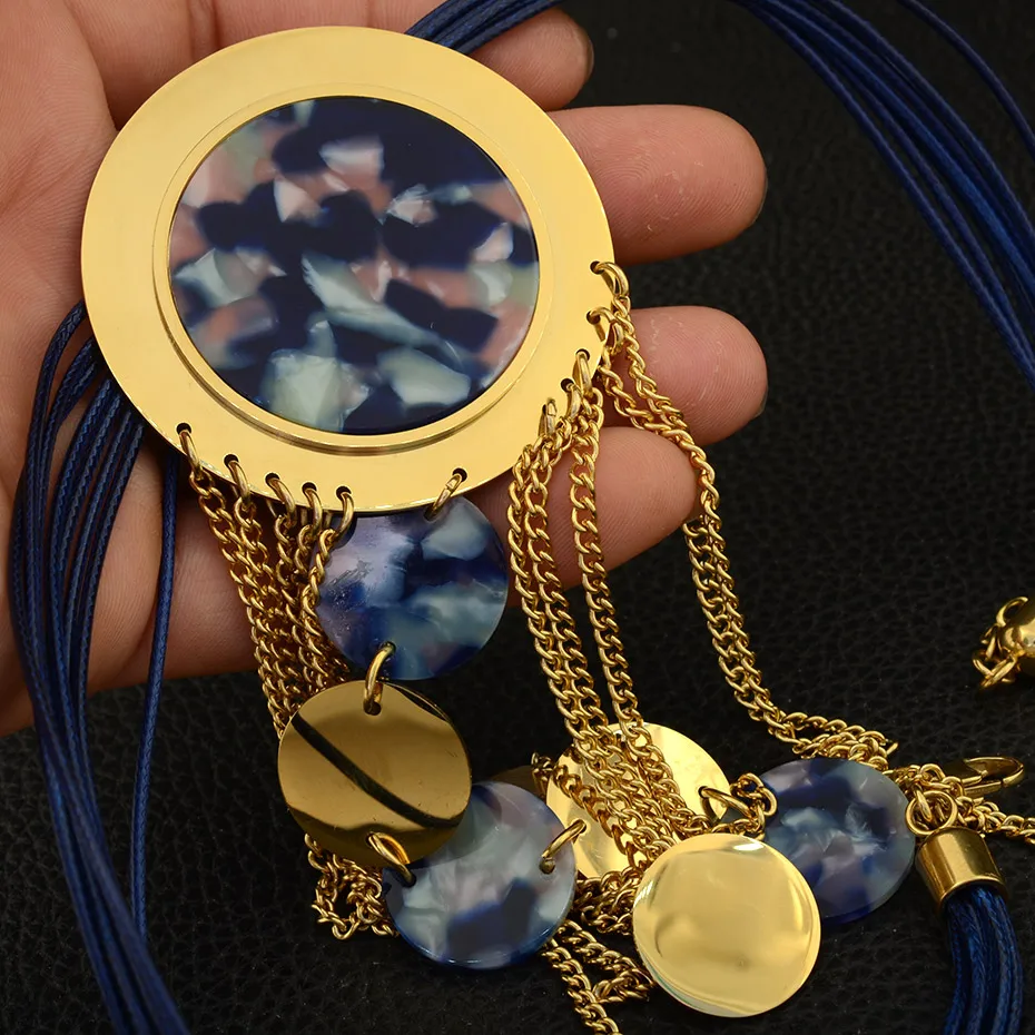 Модный металлический длинный большой круглый кулон из нержавеющей стали