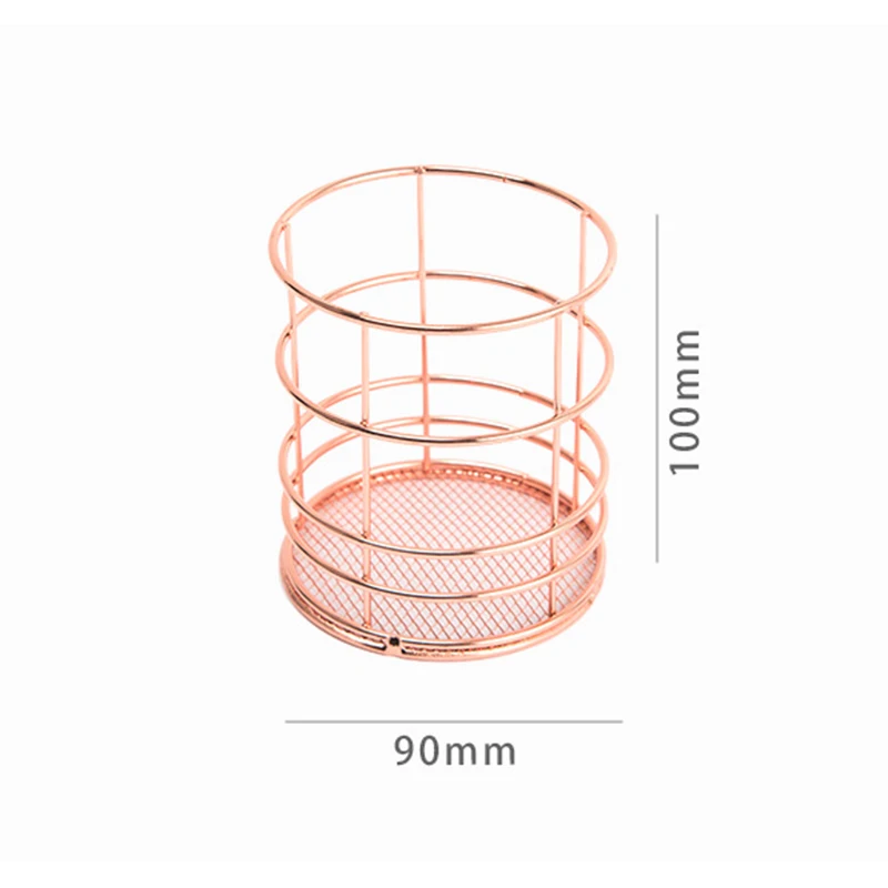 Rose Gold Round Золотая металлическая ручка-держатель для стола, подставка для ручек и карандашей, контейнер для стола, органайзер для школы, канцелярские принадлежности для офиса - Цвет: Rose Gold Round