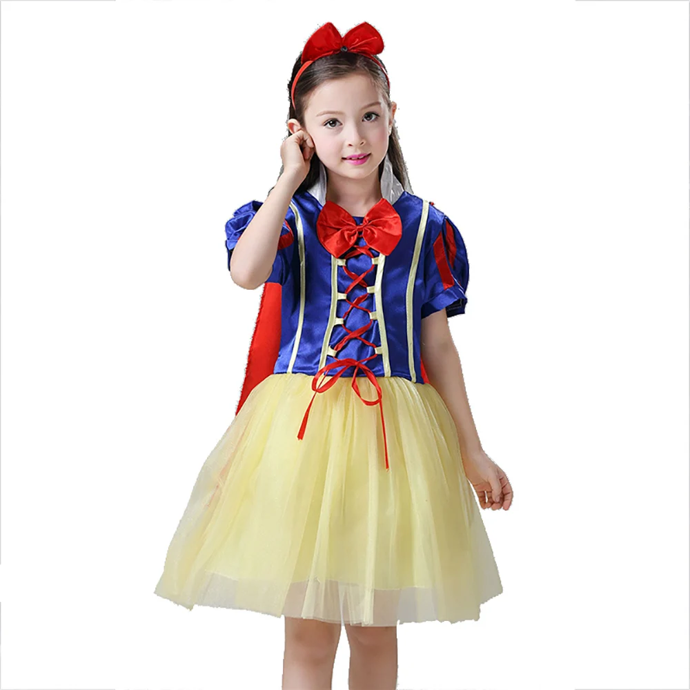Girls Snow White Dress Kids Summer Princess Costume With Cloak Children Halloween Carnival Birthday Party Cosplay Clothes | Детская