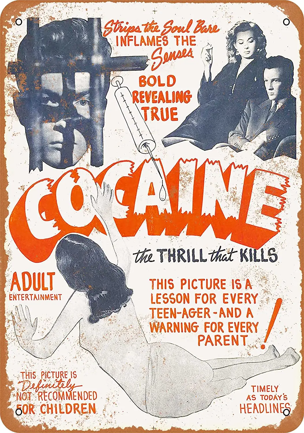 

WallColor 8*12 Metal Sign 1950 Cocaine Movie Poster Vintage Look