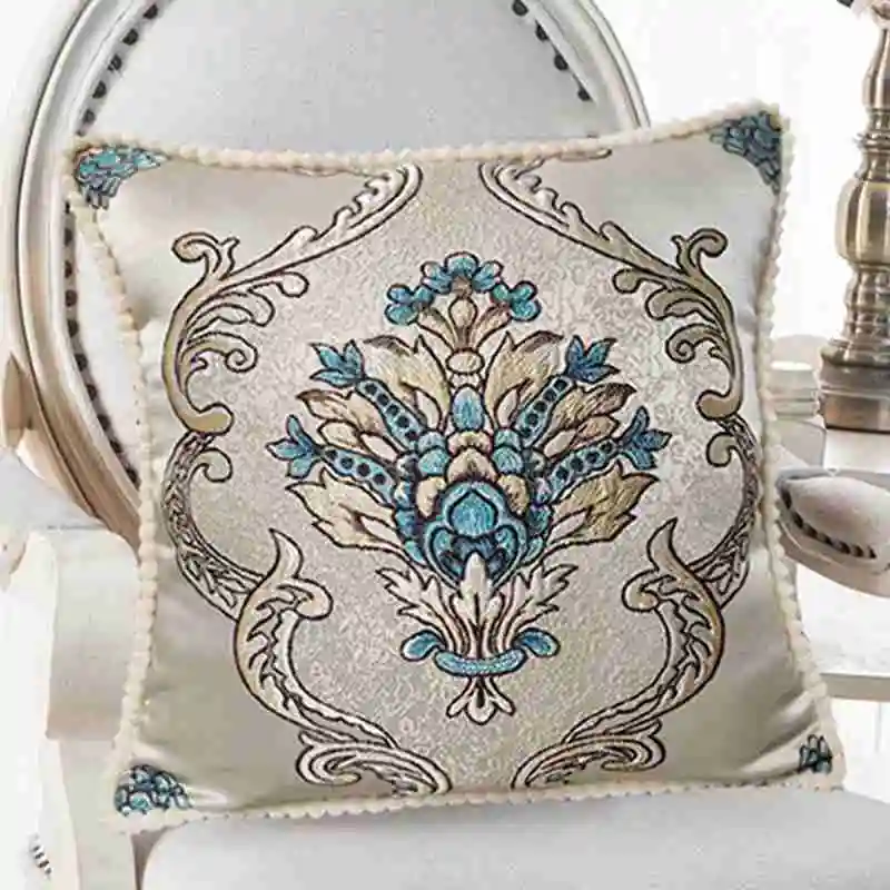 

European Luxury Embroidered Cushion Pillowcase Sofa Living Room Car Home Decorative Cushion Lumbar Support Removable 48*48CM