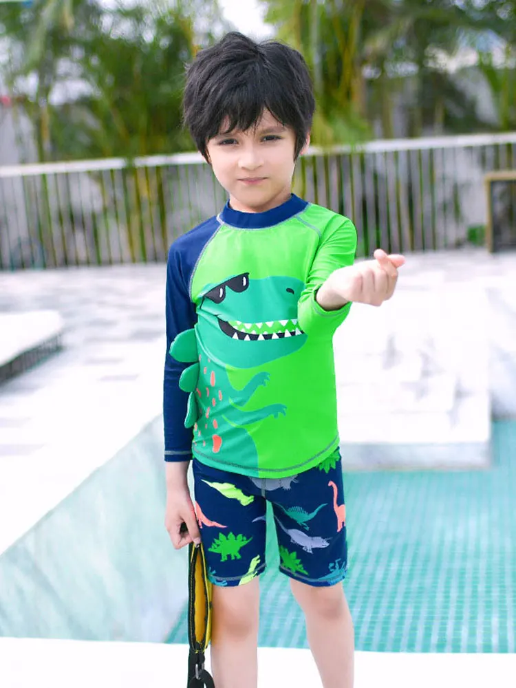 Детские купальники из двух частей с длинным рукавом защитой от солнца принтом