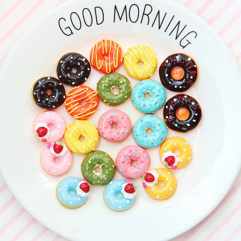 

10pcs Resin Cabochon heart Doughnut Donut Charm Pendant Miniature Craft Jewelry Making Material Creative DIY Accessories