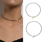 Ожерелье-чокер женское, короткое, с черными кристаллами и бусинами, 2021