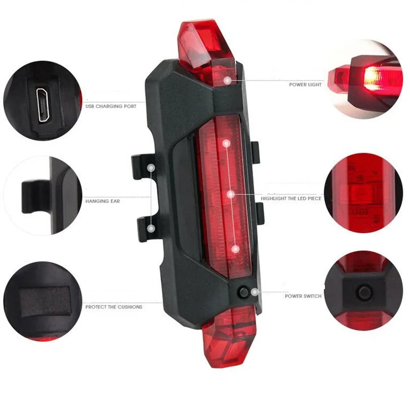 Велосипедный фонарь USB Перезаряжаемые светодиодный задний защита задних фонарей
