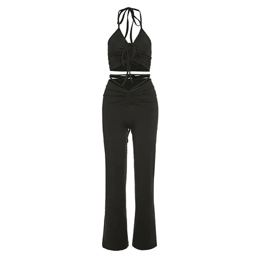 

2021 fashion Sleeveless Halter Camisole women straight pants solid elastic high waist slim long trousers Spring summer streetwe