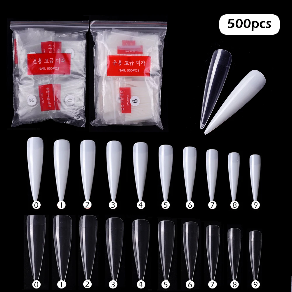 

New 500pcs Professional Natural Clear French False Nail New Design Full/Half Cover Tips Nail Art Decoration Womans Coffin Nails