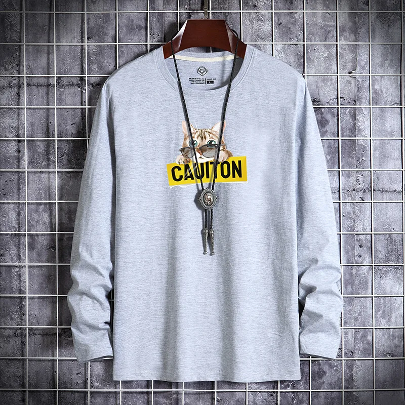 Футболка мужская с длинным рукавом 100% хлопок мультяшным принтом кошки