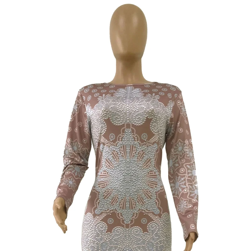 Женское вечернее платье с жемчужным принтом длинным рукавом|Танцевальный костюм