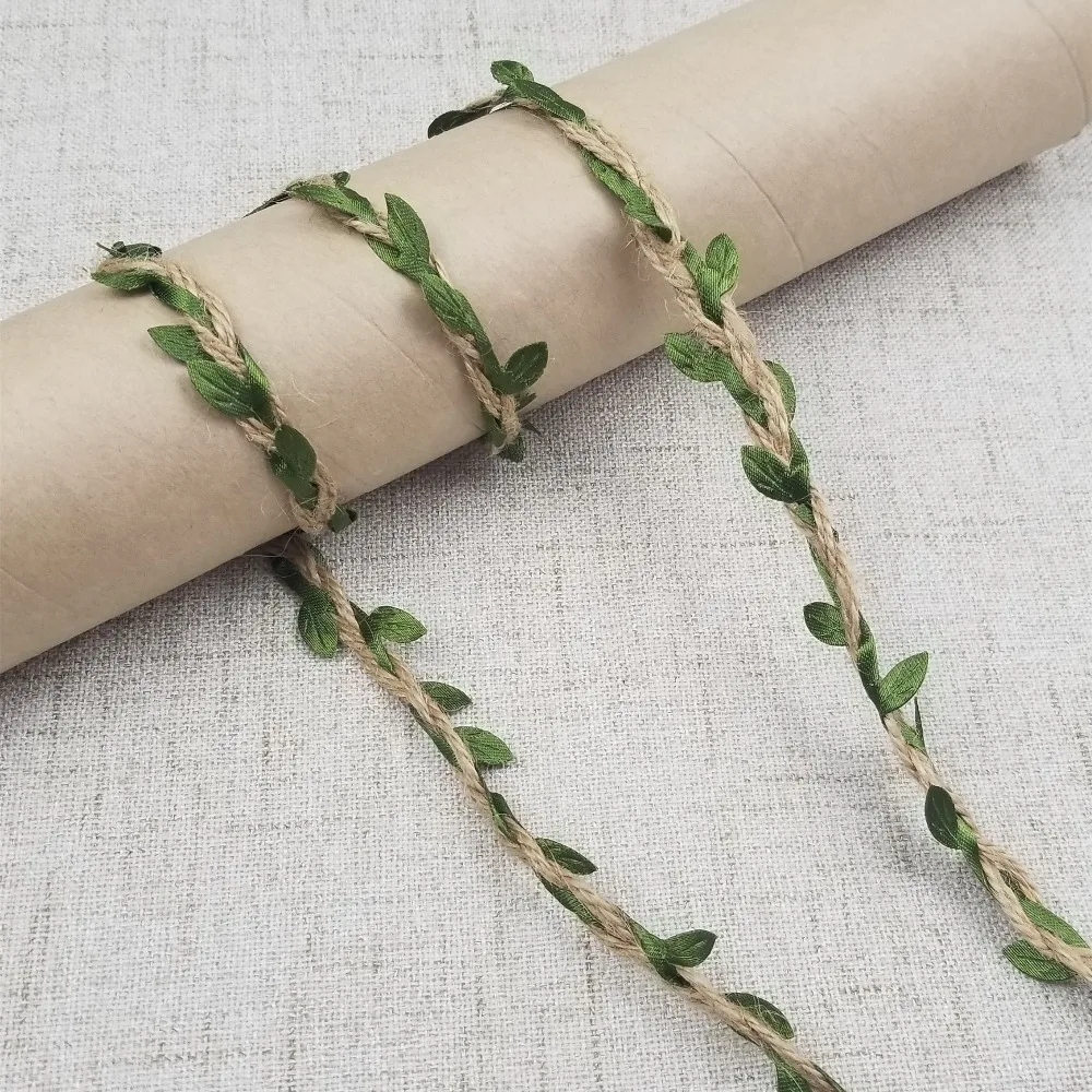 

10M/lot Rope Hemp with Green Leaves Vine Wedding Decorated DIY Hang Tag Cords Rattan Party Fabric Woven Gift Packing Rope