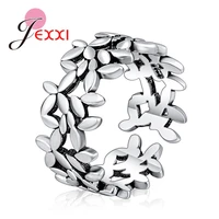 bohemian vintage 925 sterling silver leaf crystal rings for women punk big antique open rings statement finger jewelry