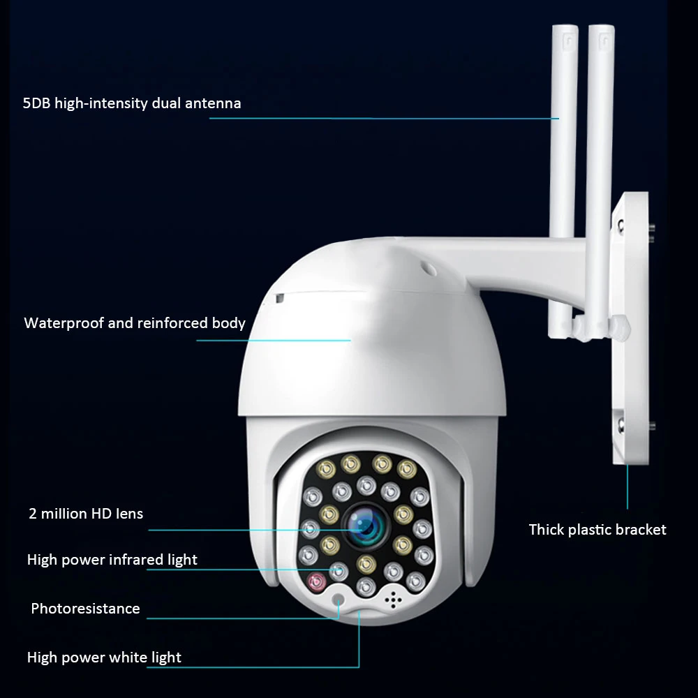 1080P облако Wifi PTZ Камера Водонепроницаемый 2MP полный Цвет автоматическое слежение