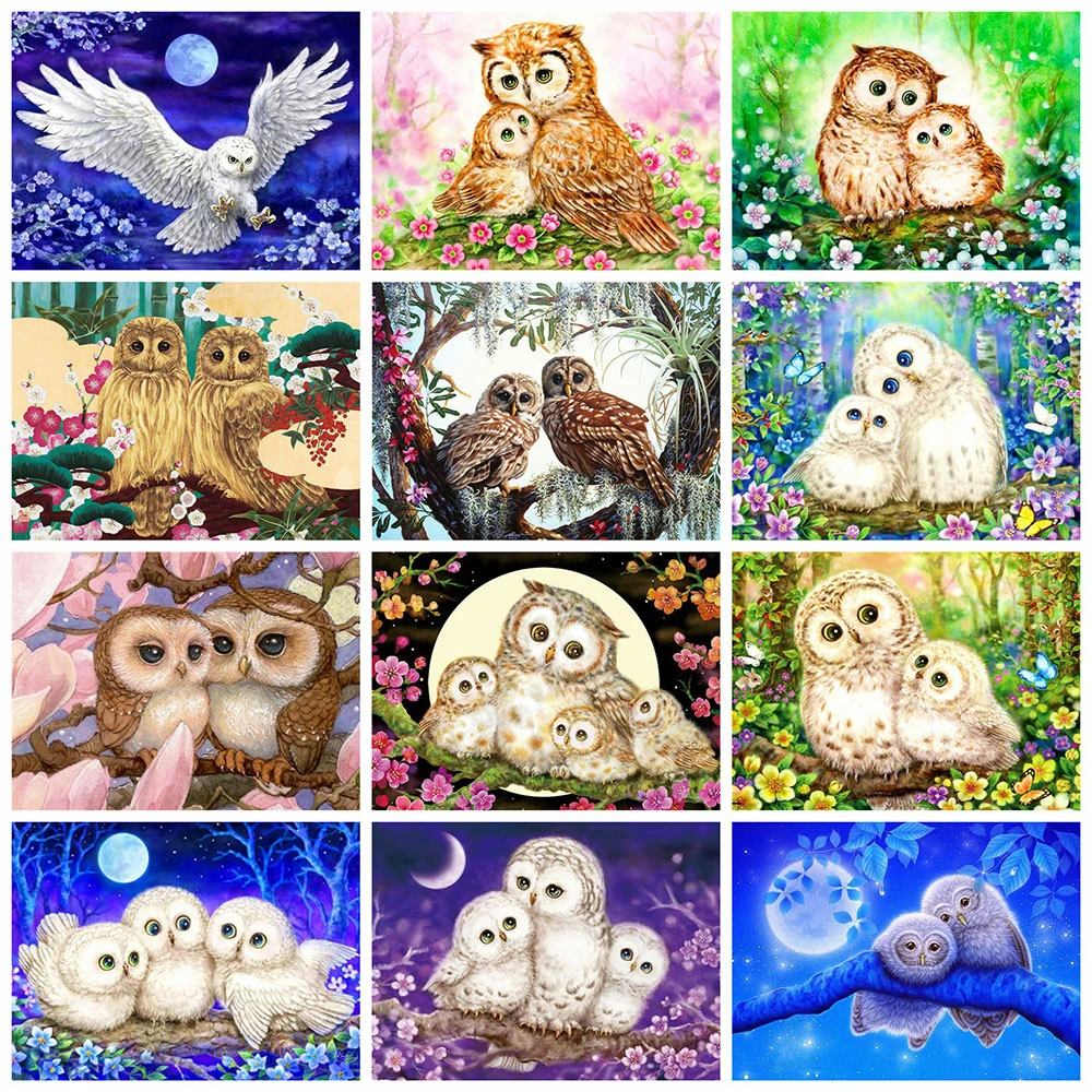 

Алмазная живопись Huacan, вышивка крестиком, мозаика в виде совы, Мультяшные картины стразы, украшение для дома