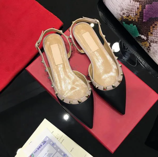 2019 35-43 genuine leather stud flat shoes luxury designer fashion women classic bloggers Double straps sandals |