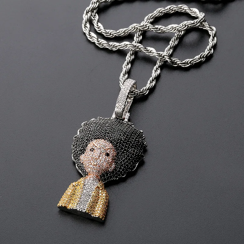 Hip Hop Rock AAA CZ Stone Paved Bling Iced Out the boondocks Pendants Necklace for Men Rapper Jewelry Drop Shipping | Украшения и