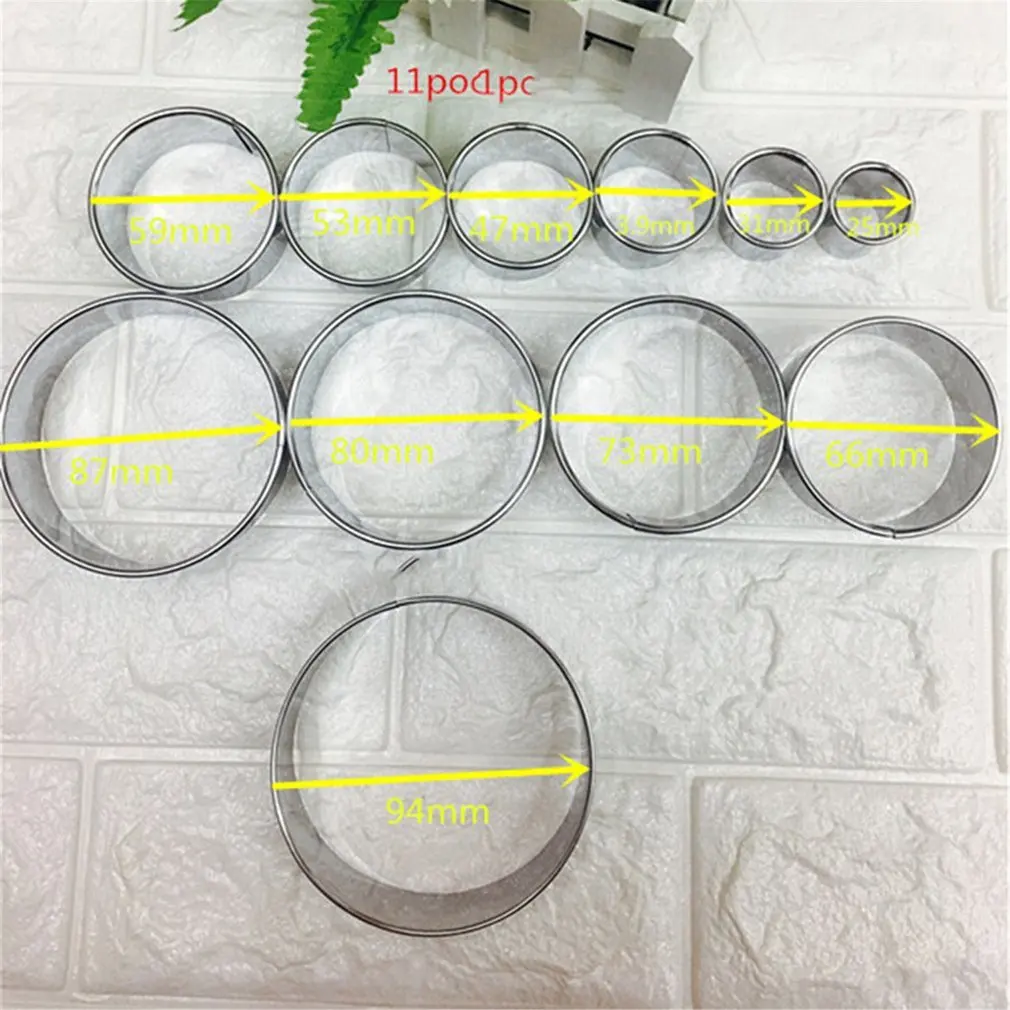 11Pcs/Set Round Shape Cutting Molds Stainless Steel Mousse Cake Ring Mold Biscuit Donuts Cutter Decorating Tools | Дом и сад