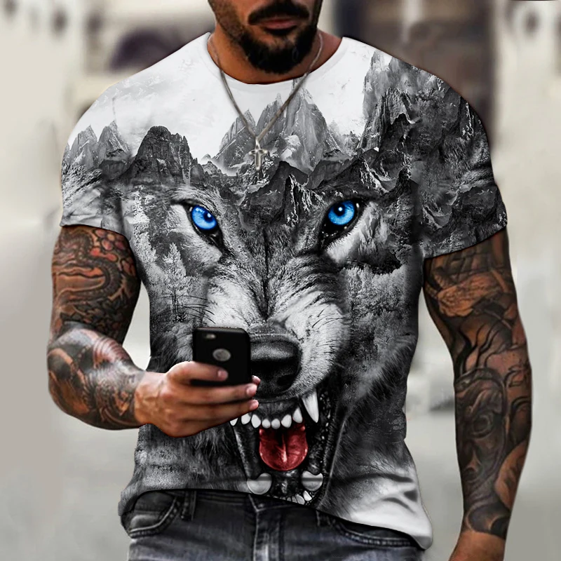 

Newly Designed Wolf Mosaic Totem Pattern 3d Printing Men's T-shirt Street Trend Retro Fashion Casual Oversized T-shirt Top