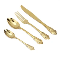 jaswehome 4 piece black gold stainless steel cutlery set dinnerwares steak knife and fork tea spoons flatwares dinner sets