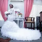 Свадебное платье с юбкой-годе, вырезом лодочкой и аппликацией, рукавом 2022, длинным шлейфом и оборками, платье невесты для верховой езды, 34