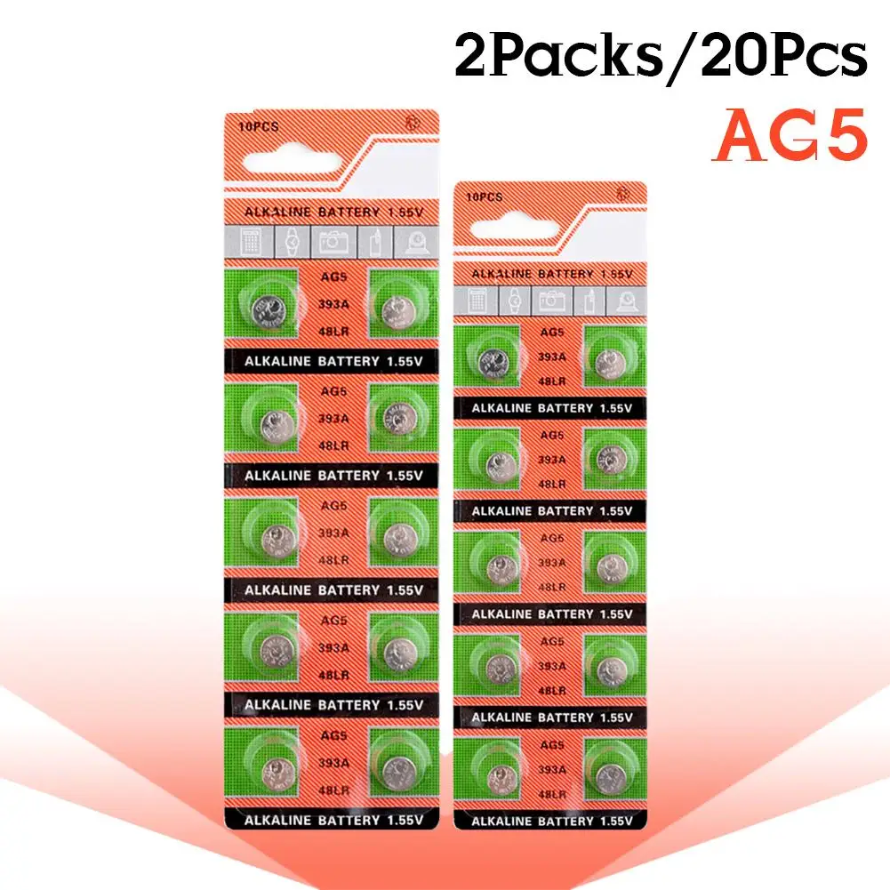 Новая Акция 20 шт. AG5 Щелочная монетная клетки аккумуляторы 1 5 Вольт L754 LR48 LR754 RW28 SR48